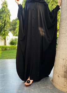Robe Abaya Longue de Luxe en Polyester de Haute Qualité pour Femme, Modeste, Tie-Dye Violet, Manches Longues, Bordure Noire, pour l'Aïd et le Ramadan - Product Image 4