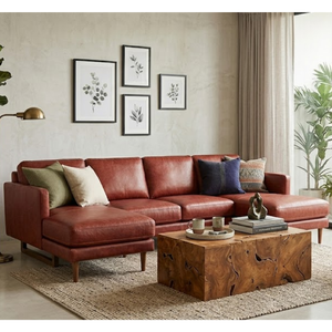 Luxury Genuine Leather Upholstered Modular <b>Sofa</b> with Chaise Durable Sectional Couch for Residential and Hospitality Interior Use - Product Image 1