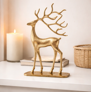 Luxury Golden Metal Reindeer Sculpture Modern Aluminum Standing Deer Figurine For Elegant <b>Christmas</b> Home Decor And Tabletop - Product Image 3