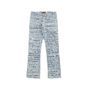 Vaqueros de mezclilla acampanados para hombre, personalizados, de cintura alta, con roturas y desgastes intensos, 100% algodón, para lavado a la piedra, estilo vintage, OEM ODM, al por mayor - Product Image 2