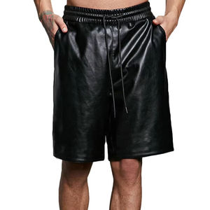 Pantalones Cortos de Satén con Revestimiento de PU Negro para Hombre, de Alta Calidad, con Cintura Ajustable con Cordón y Bolsillos, Estilo Bermuda Informal - Product Image 1