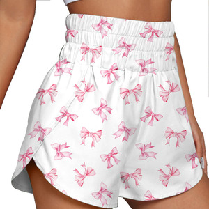 Shorts taille haute style occidental pour femme, imprimé dessin animé, décontracté, tricoté, respirant, taille élastique, délavage coloré, 100% polyester - Product Image 2