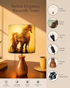 Wooden Horse Bird Print <b>Table</b> Lamp <b>Rustic</b> <b>Bedside</b> Tabletop Light Floral Animal Shade Decor for Game Room Kids Room - Product Image 4