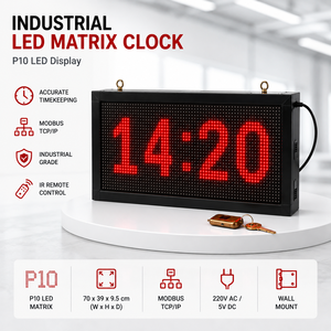Industrial P10 <b>LED</b> Matrix <b>Clock</b> & Smart Factory Information Board – Modbus TCP/IP | OEM - Product Image 1