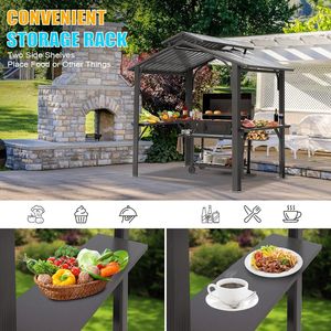 Gazebo per Barbecue da Esterno 8x5FT con Tetto Rigido e Pergola, Tetto Doppio in Acciaio Zincato, Riparo Solare Permanente - Product Image 6