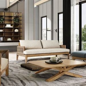 Sofá Blanco de 3 Plazas Estilo Bali con Estructura de Madera y Tela Cómoda para Sala de Estar, Hoteles y Villas - Product Image 2