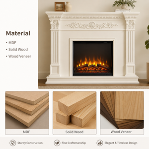 Marco de Chimenea Clásico con Núcleo de MDF, Chapa de Madera, Moldura de Madera Sólida, Marco Decorativo Personalizado para Chimenea - Product Image 4