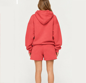 OEM Custom Women Hoodie <b>Shorts</b> Set Polyester Cotton Casual Screen Printing Personalized Print <b>Lounge</b> Outfit Matching Two Piece - Product Image 2
