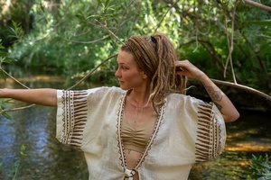 Kimono de Algodón con Estampado a Mano, Kimono Largo Talla Única (S a L), Prenda Boho Oversize para Usar en Capas, Cómodo de Usar - Product Image 3