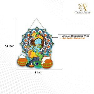 Artvibes Bal Krishna con Flauta, Colgador de Pared de Madera para Sala de Estar, Decoración Espiritual para el Hogar - Product Image 1