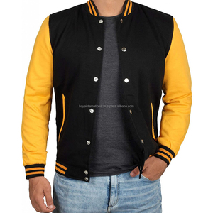 Meilleure veste en laine du Pakistan avec manches en cuir, jaune et noir, broderie personnalisée - Product Image 1