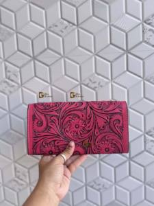 Nouveau Style occidental sculpture usiné à la main portefeuille pochette coque de téléphone élégant couleur rose portefeuille en cuir occidental pour les multi-usages des femmes - Product Image 3