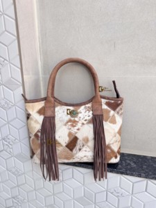 Bolso tote de cuero vacuno con flecos, estilo gitano bohemio, hecho a mano, de cuero auténtico, estilo western, elegante, para mujer, multiusos. - Product Image 1