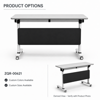 Table de formation mobile moderne avec panneau de discrétion noir, pieds en T blancs courbés et roulettes pour bureau et salle de conférence