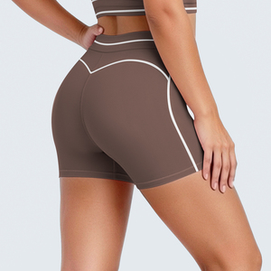 High Waist Yoga <b>Shorts</b> Solid Color Contrast Stitch Side Stripe Four-Way Stretch Seamless <b>Spandex</b>/Nylon Anti-static Elastic - Product Image 1