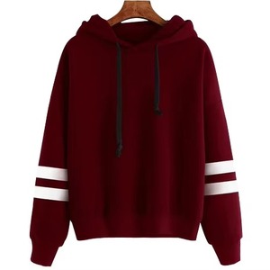 Custom Women Pullover Hoodie Burgundy Varsity Stripe Sleeve Drawstring Fleece Casual Oversized Unisex Hoodies Sweatshirt - Product Image 1