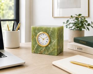 2026 Impex Pakistan Green <b>Marble</b> Desk <b>Clock</b> Roman Numeral Analog Timepiece Decorative Office Table <b>Clock</b> - Product Image 5