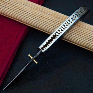 Couteau pliant Mortal Saga en acier Damas de qualité industrielle, manche gravé à la main, étui en cuir, couteau de poche EDC pour la chasse - Product Image 5