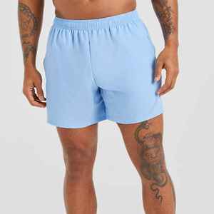 Shorts pour homme bleu clair, couleur unie, séchage rapide, avec poches élastiques à la taille, pantalon court décontracté, taille mi-haute, tissu tricoté - Product Image 1