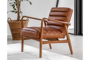 Fauteuil lounge élégant d'inspiration vintage avec assise rembourrée ergonomique et accents en bois finis à la main - Product Image 6