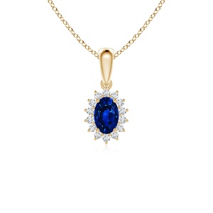 Igi Certified Top Quality Handmade Gemstone <b>Pendant</b> 14k <b>Solid</b> <b>Gold</b> Oval Blue Sapphire <b>Pendant</b> With Floral Diamond Halo Necklace - Product Image 1