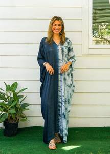 Women's Plus Size Boho Casual <b>Kaftan</b> Dresses Tie Dye V-Neck Tassel Slit Ankle-Length Straight Silhouette <b>Summer</b> Beach Cover ODM - Product Image 2