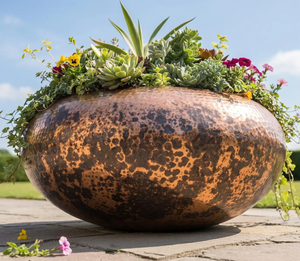 Pot de fleurs en métal rustique fait main en promotion avec motif circulaire pour la décoration de plantes de jardin extérieur, vase à fleurs - Product Image 4