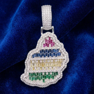 Colgante de Lujo con Diamantes de Corte Baguette en Rosa, Azul, Amarillo y Verde, Engaste en Canal, Plata 925, Charm Unisex - Product Image 1