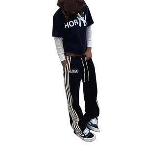 Double Waisted Trackpants 100% Cotton Side Stripes Sweat Pants <b>Men</b> Jogger Pants Street Fashion <b>Baggy</b> Track Pants - Product Image 2