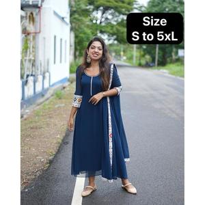 DESIGNER GEORGETTE <b>LACE</b> WORK <b>TOP</b> WITH DUPATTA <b>NAVY</b> BLUE - Product Image 1