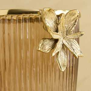 Florero de Vidrio Acanalado Dorado de Lujo, Centro de Mesa Decorativo Minimalista Hecho a Mano, Resistente al Óxido, para el Hogar - Product Image 4