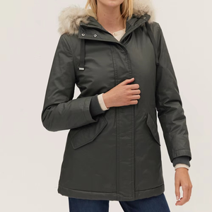 Women Quilted Parka Jacket Genuine Leather Cowhide Leather <b>Fur</b> Trim Hood Breathable Windproof Winter Coat Full Sleeve Regular - Product Image 1