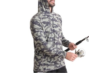 Custom UPF 50 + camisas de pesca con capucha de manga larga para hombres transpirable ligero protección solar con capucha máscara facial 100% poliéster rápido - Product Image 1