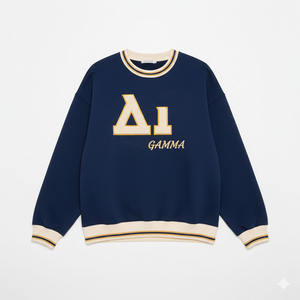 Sweat-shirt ras du cou personnalisé bleu marine et crème à lettres grecques, en mélange de coton, broderie chenille, coupe oversize, style universitaire, OEM - Product Image 1