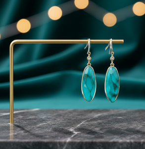 ต่างหูยาวประดับพลอยเทอร์ควอยซ์แฟนซี ขนาด 6 นิ้ว 10x30 มม. เงินแท้ 925 ชุบทอง 18K ต่างหูแบบห้อย - Product Image 2