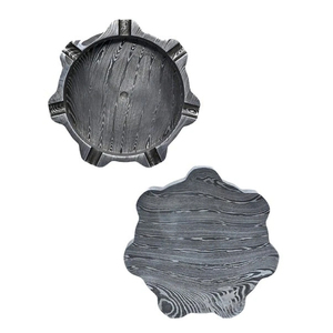 Handmade Damascus Steel Ashtray Unique Pattern Metal Smoking Tray Durable Heat Resistant Ash Holder for Home Office <b>Table</b> Use - Product Image 6