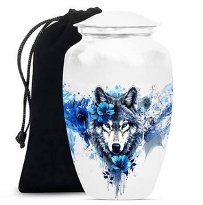 Urne funéraire noire avec motif de trois loups et scène de nuit de pleine lune, fournitures funéraires, urne commémorative avec couvercle en métal, urne durable - Product Image 3