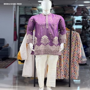 Heavy Shimmer with Embroidery & Glass Pipe-Pearls-<b>Sequin</b> work Man's Short-Length Kurta-BootCut <b>Pant</b> Set Worldwide Supplier - Product Image 1