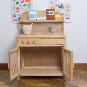 Estufa de juguete de estilo rural, juego de cocina, juguetes clásicos, estufas de ratán natural para niños, juego de rol - Product Image 6