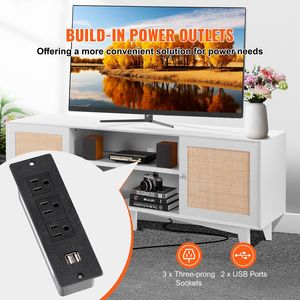 Mobile TV Moderno Boho per TV da 65 Pollici, Centro Intrattenimento con Ante in Rattan, Funzione Estensibile e Porte USB - Product Image 2