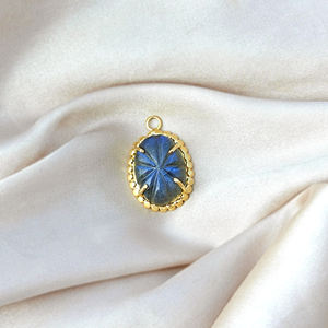 Conector Ovalado de Jade Prehnita Azul Brillante Tallado, Bañado en Oro de 18k, para Collares, 25mm, Componente de Joyería de Piedra Natural - Product Image 5