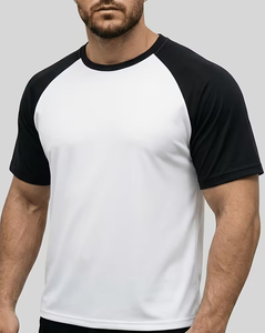 Men's Raglan Sleeve O Neck Solid Color Knitted Casual T-Shirt Regular Fit Breathable 180g 100% Cotton Black White - Product Image 6