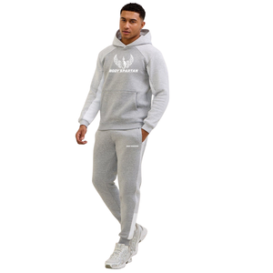 Mens Light Grey Fleece Hooded <b>Tracksuit</b> Casual Athletic Gymwear Jogger Set Streetwear Winter Sports Activewear Outfit - Product Image 1