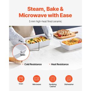 ชุดจานอบเซรามิคทรงสี่เหลี่ยมผืนผ้า ขนาด 7 นิ้ว x 11 นิ้ว พร้อมหูจับทนความร้อนสำหรับเตาอบ ถาดอบลาซาเนียนทนความร้อนสำหรับเตาอบ - Product Image 2