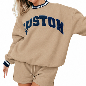 New Arrivals Oversized Mockneck Sweatshirt with Custom Letter Print Knitted Cotton Long Sleeve Vintage Striped Crewneck <b>Jumpers</b> - Product Image 5