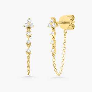 <b>Chain</b> <b>Stud</b> <b>Earrings</b> Lab Grown Diamond Wholesale 14k 18k Gold Round Cut Dainty Dangle Drop Delicate Minimalist Pair Manufacture - Product Image 1