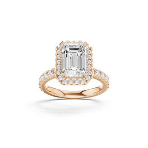 แหวนทองคำ 14KT ประดับเพชรทรง Emerald Cut ล้อมเพชรแบบ Halo พร้อมเพชรเม็ดใหญ่ 2.5 กะรัต ดีไซน์ Halo แบบคลาสสิก สง่างามเหนือกาลเวลา - Product Image 5