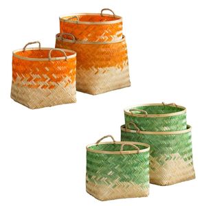 Vietnam Handmade Flush Color Bamboo <b>Basket</b> Set Storage Bins Laundry Kitchen Organizer with <b>Handles</b> Portable Multifunction - Product Image 6