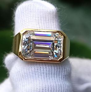 <b>Emerald</b> Cut Bezel Setting Moissanite Luxury Engagement Wedding <b>Ring</b> 925 Sterling <b>Silver</b> Yellow Gold Plated Bridal Jewelry - Product Image 1