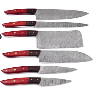Damascus Steel <b>Knife</b> <b>Set</b> 6-Piece Wood Handle Polished Blade <b>Sharp</b> Chef <b>Knives</b> Ambidextrous 96 Layers OEM Manufacturer - Product Image 1